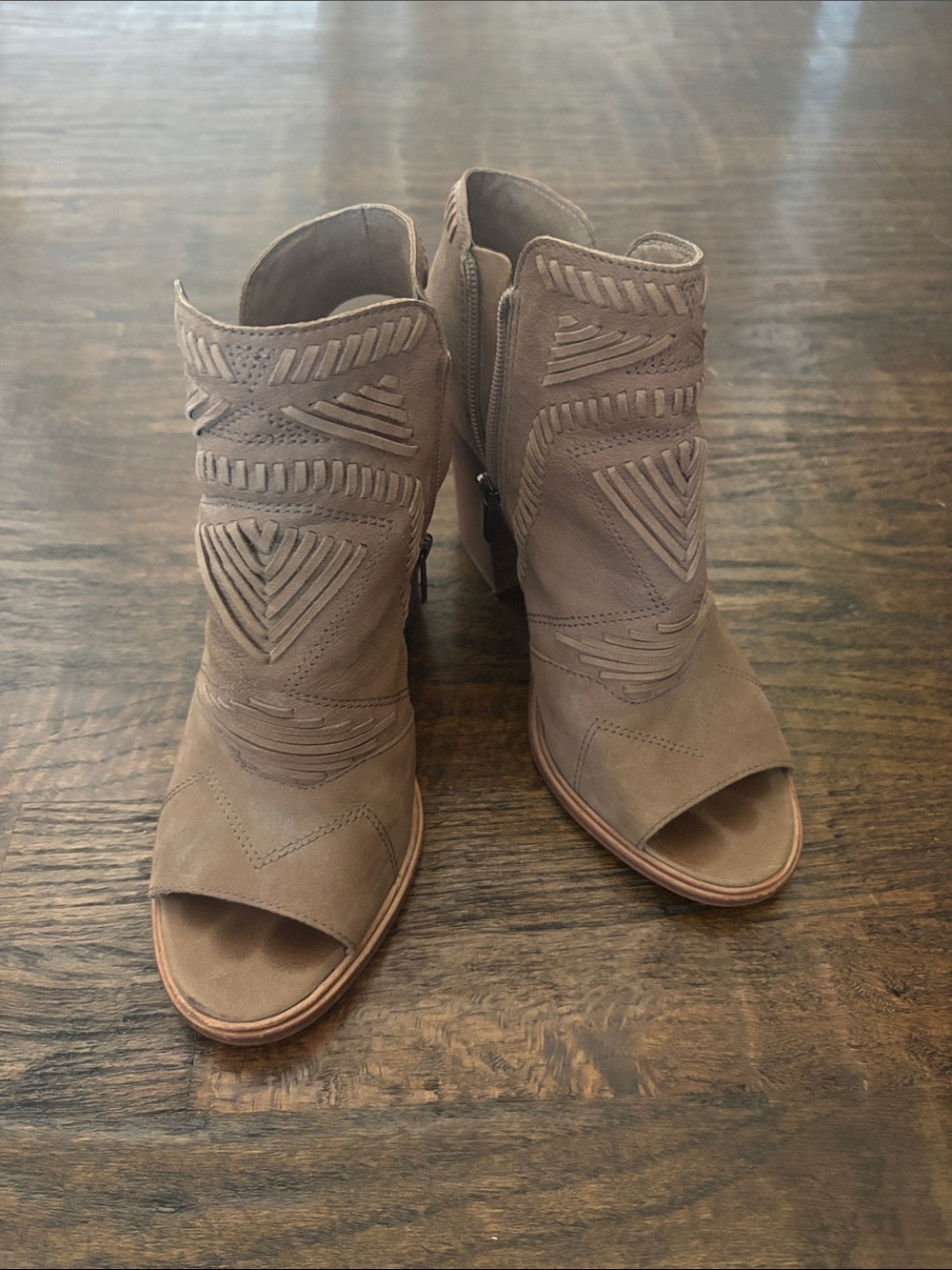 Vince Camuto Women's Taupe Cutout Peep-Toe Ankle Boots